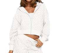 Cioatin Women Zip Up Crop Hoodies Jacket Loose Fit Fleece Sweatshirt Y2K Ditsy Floral Pullover Aesthetic Girls Clothes Fall, White 02, Medium