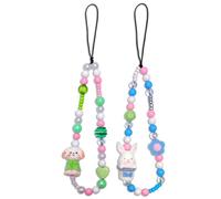 cioatu 2PCS Cute Phone Charms Pink Phone Charm Strap Pretty Bow Pearl Furry Puppy Beaded Phone Wrist Strap Camera Charm Strap Phone Accessories Charm, One Size, Acrylic, No Gemstone