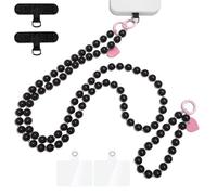 cioatu Cute Cell Phone Lanyard Phone Wrist Straps for Phone Case,Rope Pearl Crossbody Phone Lanyards Phone Neck Strap Universal Hand Wristlet for Bag Purse Keys, Black, Medium