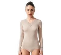 Ciocca Pura Women's Long Sleeve Cashmere Blend Thermal Undershirt Lace Detail Elegant Warm Base Layer [P0716C_NOC_L_1]