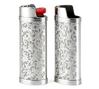 Ciomszan 2pcs Metal Lighter Case Cover Holder with Vintage Floral Pattern, Bronze Finish, Compatible with BIC Full Size J6 Lighters (Silver)