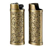 Ciomszan 2pcs Metal Lighter Case Cover Holder with Vintage Floral Pattern, Bronze Finish, Compatible with BIC Full Size J6 Lighters (Bronze)