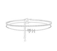 CIOMY Heart Initial Silver Anklets for Women Waterproof Dainty Silver Plated ankle bracelets for women Large Ankle Women's Anklets Tennis ankle bracelets Non Tarnish Summer Beach Foot Jewelry