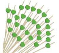 Cionyce 200pcs Heart Cocktail Picks, Green Appetizer Picks, 4.7 In Long Fancy Wooden Sticks for ValentIne's Day WeddIng Party Decoration Charcuterie DrInks Food