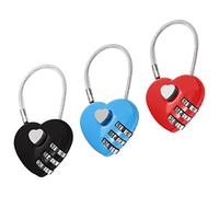 Cionyce 3 Pack Mini Padlock Heart Code Lock 3-Digit Combination Locker for Boxes/Suitcase/Travel Bags(Red/Blue/Black)