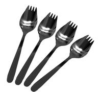 Cionyce 4 Pack Black Stainless Steel Sporks, 5.9 Inch Salad Forks, Fruit Appetizer Spork, Dinner Forks Set, Dessert Ice Cream Forks, Soup Spoon for Household or Camping
