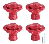 Cionyce 4 Pcs Elegant Rose Flower Cabinet Knobs, Red Floral Ceramic Cabinet Knobs with Screws, Floral Pull Handles for Dresser, Cabinet, Cupboard, Wardrobes, Bathrooms, Bedside Tables and Drawer
