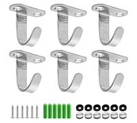 Cionyce 6 PCS Stainless Steel Screws Mount Ceiling Hooks, Brushed Nickel Towel Hook Heavy Duty Robe Clothes Hook, Under-Shelf Coat Hook Hanger for Bathroom Kitchen Cabinet