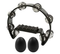 Cionyce Half Moon Tambourine, Black, Metal Jingles Hand Percussion | For Adults, Church KTV Party, Ergonomic Grip