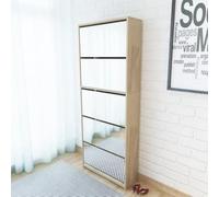 CIOURSTO 5-Layer Mirror Oak 63x17x169.5 cm Shoe Cabinet, White Mirrored Home Storage Solution, 5 Pull-Down Drawers (Oak)