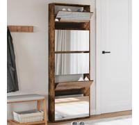CIOURSTO 5-Layer Mirror Oak 63x17x169.5 cm Shoe Cabinet, White Mirrored Home Storage Solution, 5 Pull-Down Drawers (Smoked oak)
