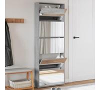 CIOURSTO 5-Layer Mirror Oak 63x17x169.5 cm Shoe Cabinet, White Mirrored Home Storage Solution, 5 Pull-Down Drawers (Grey sonoma)