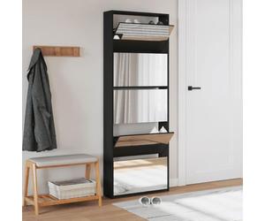 CIOURSTO 5-Layer Mirror Oak 63x17x169.5 cm Shoe Cabinet, White Mirrored Home Storage Solution, 5 Pull-Down Drawers (Black)