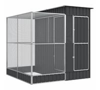CIOURSTO Aviary with Extension, Bird Aviary - Silver Steel, Outdoor Bird Cage with Lockable Door, Walk In Chicken Run Coop, for Pigeon Parrots Parakeet (209 x 203 x 216 cm)