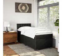 CIOURSTO Box Spring Bed - Pocket Spring Mattress, Sprung Divan, Faux Leather Metal Slatted Bed Frame, With Headboard and Mattress Topper (90 x 200 cm)