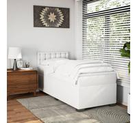 CIOURSTO Box Spring Bed - Pocket Spring Mattress, Sprung Divan, Faux Leather Metal Slatted Bed Frame, With Headboard and Mattress Topper (90 x 200 cm)
