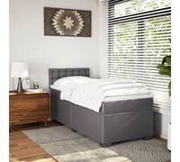 CIOURSTO Box Spring Bed - Pocket Spring Mattress, Sprung Divan, Faux Leather Metal Slatted Bed Frame, With Headboard and Mattress Topper (90 x 190 cm)