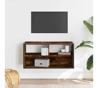 CIOURSTO TV Stand - Wall-mounted Media Unit Solid Wood and Metal Black Console Suitable for Living Room, Dining Room, Bedroom (Smoked oak)