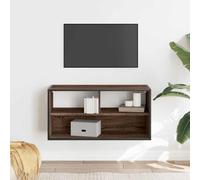 CIOURSTO TV Stand - Wall-mounted Media Unit Solid Wood and Metal Black Console Suitable for Living Room, Dining Room, Bedroom (Brown oak)