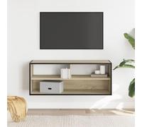 CIOURSTO TV Stand - Wall-mounted Media Unit Solid Wood and Metal Black Console Suitable for Living Room, Dining Room, Bedroom (Sonoma oak)