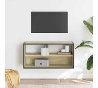 CIOURSTO TV Stand - Wall-mounted Media Unit Solid Wood and Metal Black Console Suitable for Living Room, Dining Room, Bedroom (Sonoma oak)