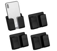 CIOUYAOS 4PCS Wall Mount Phone Holder with Adhesive, Charging Stand Holders with Data Cable Receiving Hole, Multipurpose Control Storage Box for Waterproof Shower, Bed, Bedside Shelf (Black)