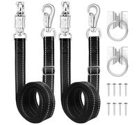 Ciphuoly Heavy-Duty Adjustable Horse Cross Ties with Panic Snap, Cross Ties for Horses - 360° Swivel & Reflective Strips, Includes 2 Tie Rings & Screws, Black