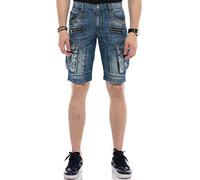 Cipo & Baxx CK203 Men's Denim Casual Shorts Cargo Premium Rivets Bermuda Capri Blue - - 30W Regular