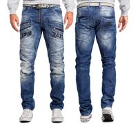 Cipo & Baxx Mens Jeans Regular Fit 5-Pocket Biker Zipper Orange Stitch Clubwear