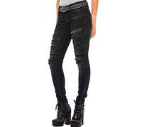 Cipo & Baxx Women's Jeans Destroyed Unusual Denim Biker Jeans Slim Fit Design Pants Jeans Black W27 L32