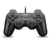 Cipon PS2 Controller, Wired Game Controllers with Joystick, Double Vibrating Gamepad, Black Remote with 1.8M Cable