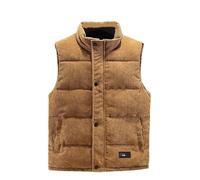 CIPPRO Corduroy Gilet Men Quilted Padded Gilet Jacket Winter Stand Collar Body Warmer Thick Windproof Outwear Multiple Pockets Sleeveless Jacket Coat For Hiking Fishing Khaki Xxl