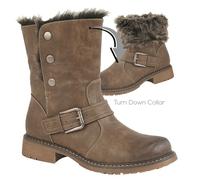 Cipriata ANDREANA L830 Press Stud Fold Down Biker Style Ankle Boots Brown PU