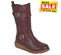 Cipriata Arcisa Womens Mid-Length Boots Buckle Zip-Up Boots Burgundy
