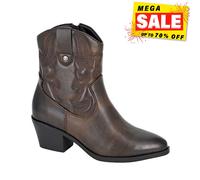 Cipriata L717 BERTILLA Inside Zip Western Cowgirl Ankle Boot (Dark Brown Burnished PU, UK Footwear Size System, Adult, Women, Numeric, Medium, 3)