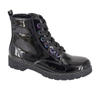 Cipriata Girls Black Boots Patent Faux Leather Lace Up Zip Up Kids Lace Up Shoes