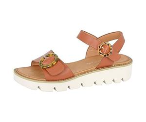 Cipriata L282LT-3 MIMI Womens Halter Back Twin Buckle Wedge Sandal Tan PU, size 3