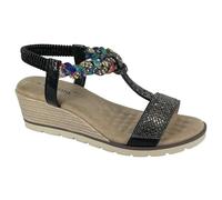 Cipriata L284A-6 GILDA Womens Diamante Elasticated Sandal with Wefe Heel BLACK size 6 UK