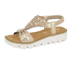 Cipriata L417BG-8 'Salvia' Womens Floral Elasticated Sling Back Sandals Gold PU, size 8