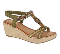 Cipriata L826 Ladies Womens Jewelled Elasticated Sling Back Platform Sandal (Khaki PU, UK Footwear Size System, Adult, Women, Numeric, Medium, 7)