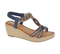 Cipriata L826 Ladies Womens Jewelled Elasticated Sling Back Platform Sandal (Navy PU, UK Footwear Size System, Adult, Women, Numeric, Medium, 6)