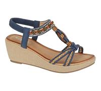 Cipriata L826 Ladies Womens Jewelled Elasticated Sling Back Platform Sandal (Navy PU, UK Footwear Size System, Adult, Women, Numeric, Medium, 5)