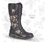 Cipriata ABELA L755 Ladies Floral Memory Foam Faux Fur High Leg Inside Zip Lace Up Boots (Black/Floral, 3, UK Footwear Size System, Adult, Women, Numeric, Medium, 3)