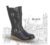 Cipriata Ladies Biker Boots Mid Calf Warm Lined Buckle Thermal Faux Fur Womens