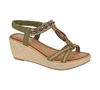 Cipriata Ladies Womens Jewelled Elasticated Sling Back Platform Wedge Sandal Khaki PU UK 5