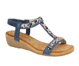 Cipriata Lia L072 Ladies Jewelled Wedge Heel Elasticated Sling Back Smart Sandal