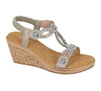 Cipriata Ora L524 Ladies Jewelled Elasticated Sling Back Smart Sandal (Pewter, UK Footwear Size System, Adult, Women, Numeric, Medium, 8)