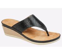 Cipriata L238A-7 SANDRA Womens Toe Post Diamonte Wedge Sandal Black Sparkle size 7 UK