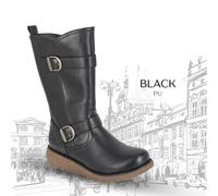 Cipriata Womens Biker Boots Mid Calf Thermal Faux Fur Lined Buckle Warm Boot