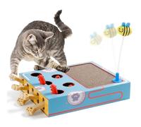 Cipsken Interactive Cat Toys Indoor Cat Toy Whack A Mole Cat Toy Box 3 In 1 Puzzle Cat Toys with Scratch Board Spring Toy for Cats Play